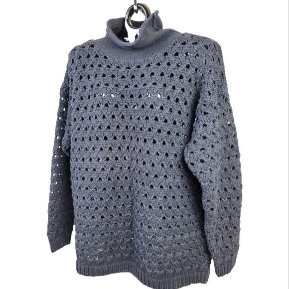 Neiman Marcus Oversized Mock Turtleneck Crochet Sweater/Tunic - Picture 1 of 10